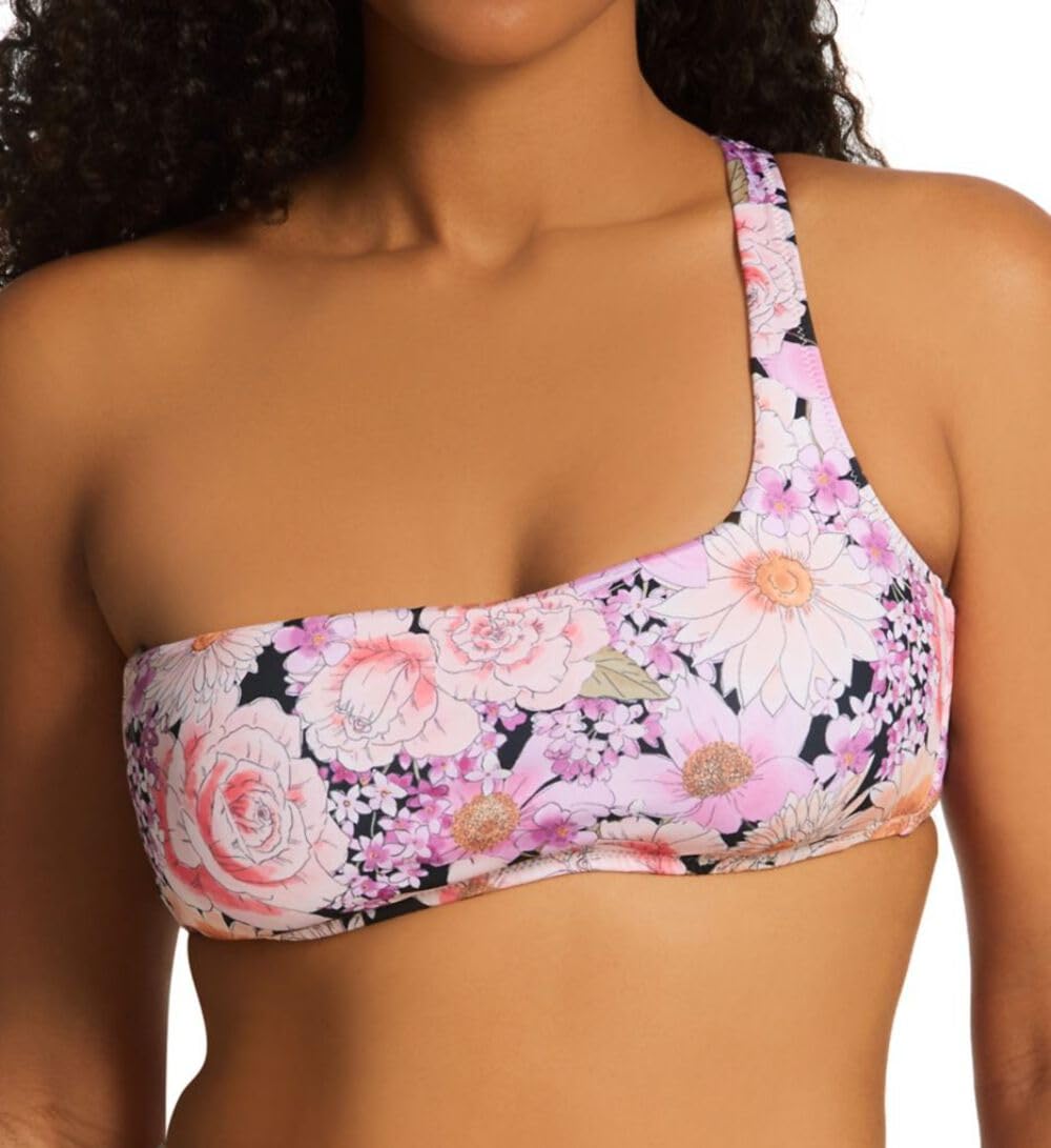 Sanctuary Womens Floral One Shoulder Bikini Swim top