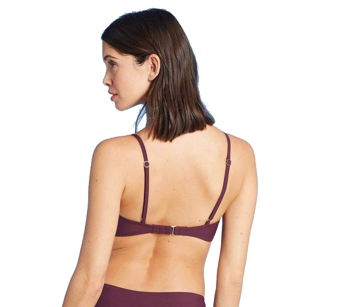 Shade & Shore Women's Light Lined Double Tie Front Ribbed Bikini Top (Boysenberry)