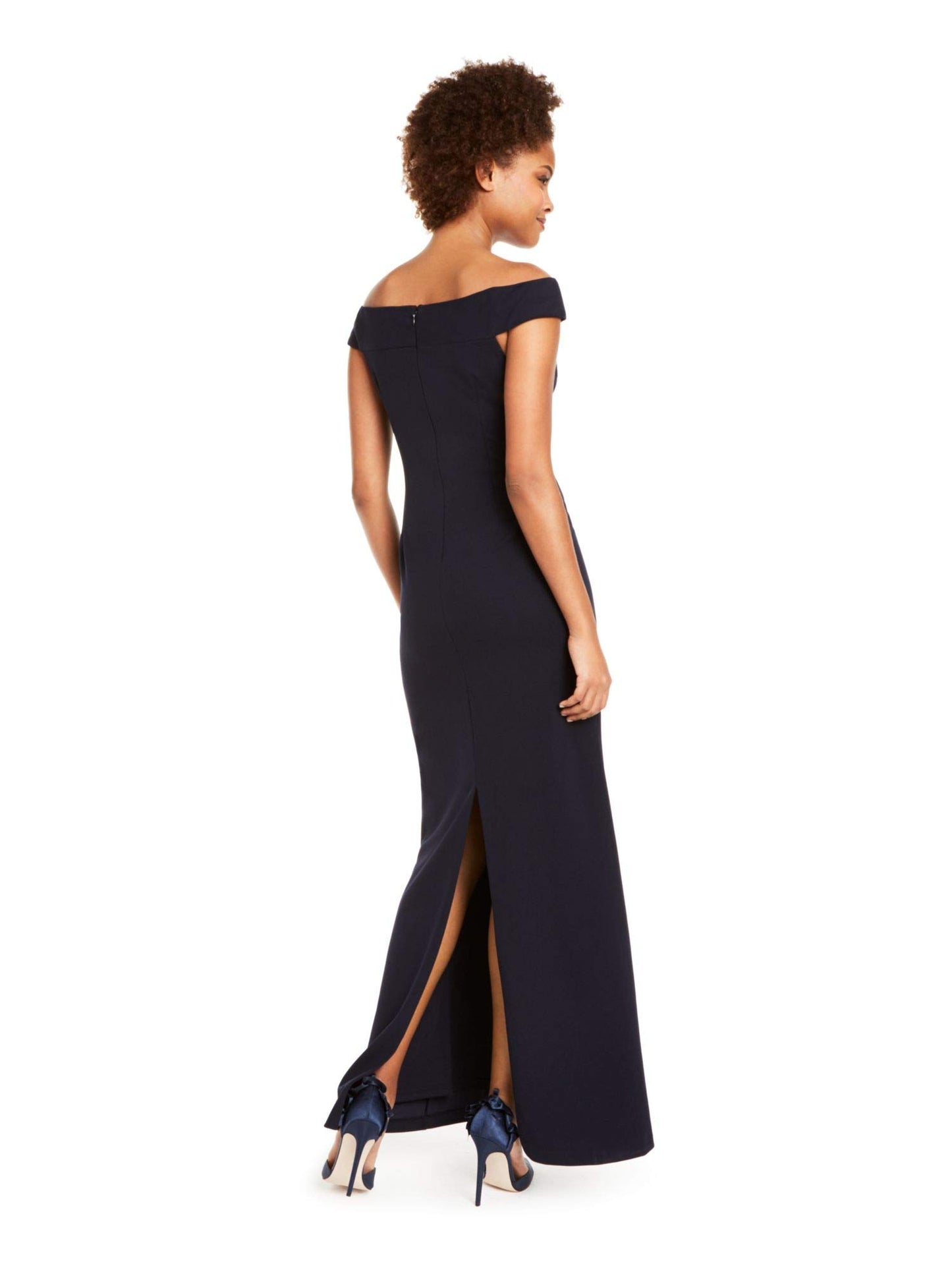 Adrianna Papell Womens Knit Long Evening Dress Navy 10