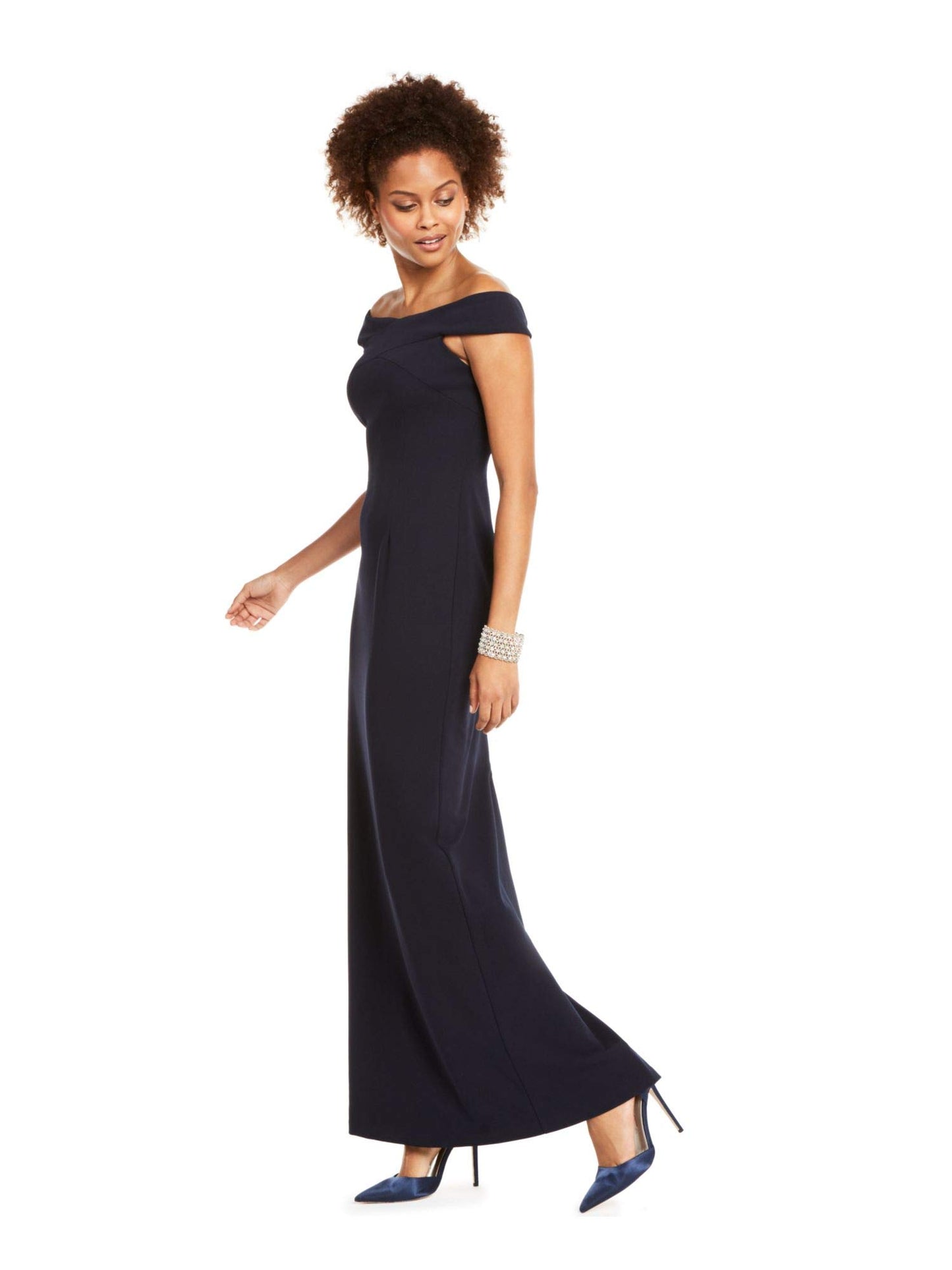 Adrianna Papell Womens Knit Long Evening Dress Navy 10