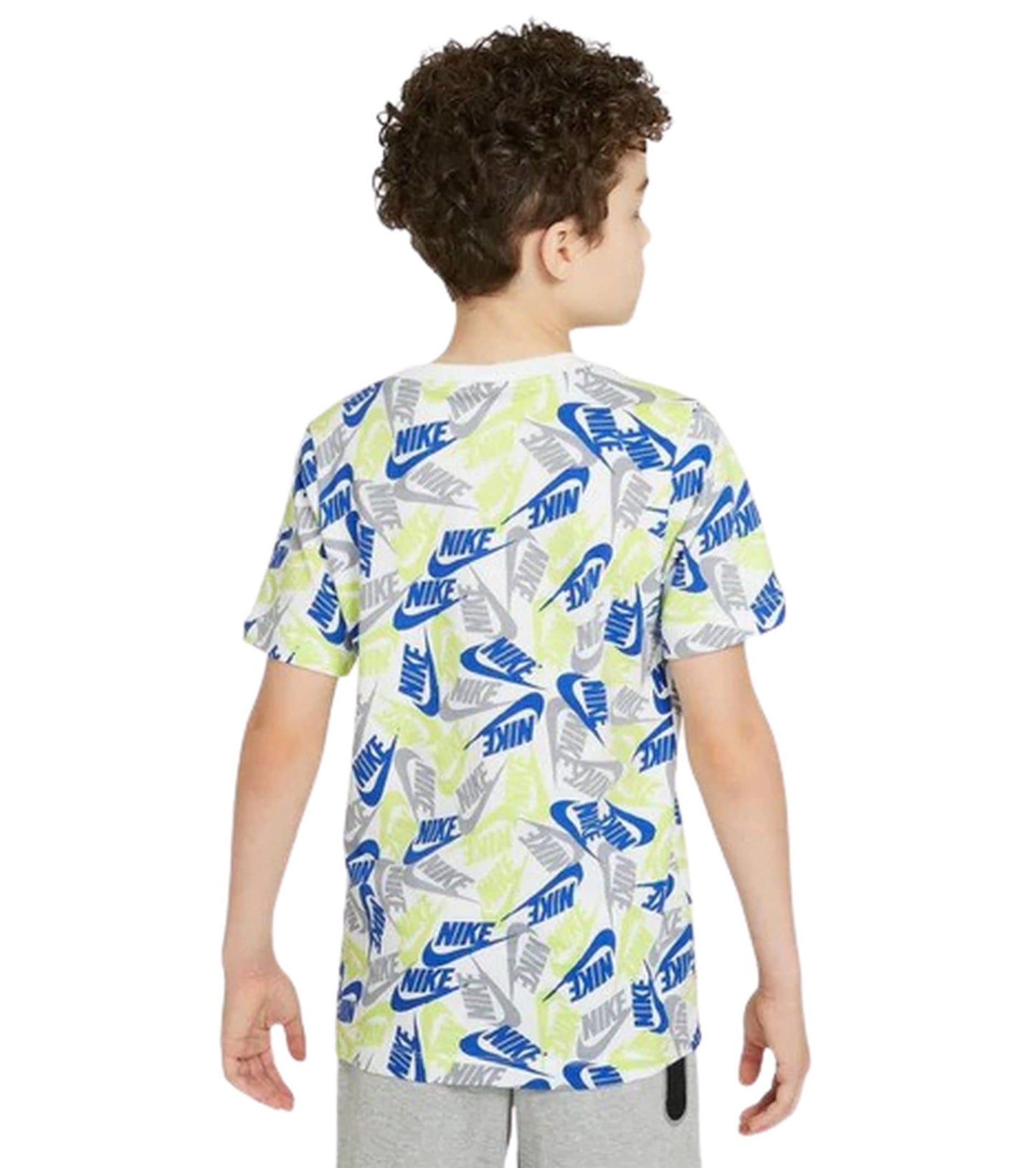 Nike Boys' Sportswear Futura All Over Print T-Shirt (Medium, White)