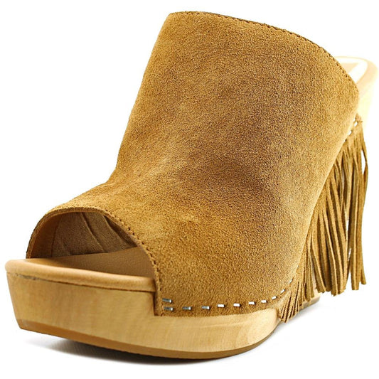 Dolce Vita Cai Fringe Peep Toe Wedges - Camel, 7.5 US