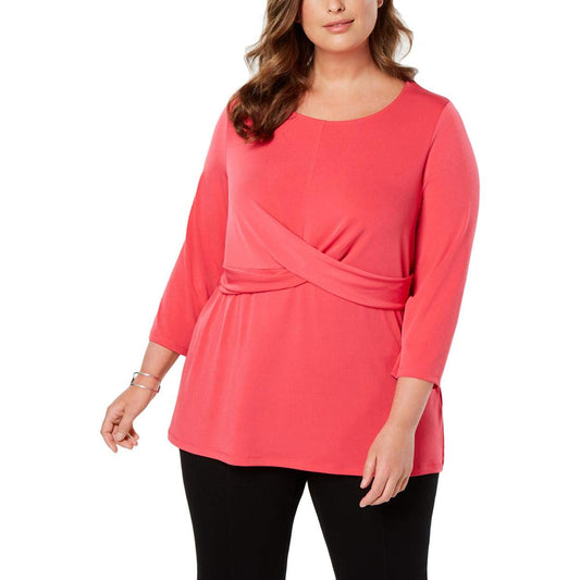 Alfani Womens Plus Stretch Crossover Wrap Top Pink 3X