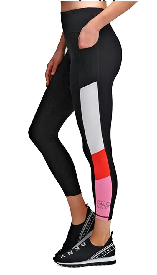 DKNY Colorblocked 7/8 Length Leggings (X-Small, Hibiscus/Bubblegum)