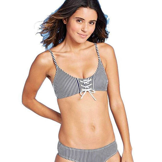 Xhilaration Juniors' Lace-Up Front Bralette Bikini Top - Blue Stripe - (Small)