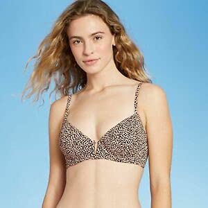 Shade & Shore Women's Light Lift V-Wire Ribbed Bikini Top - Animal Print
