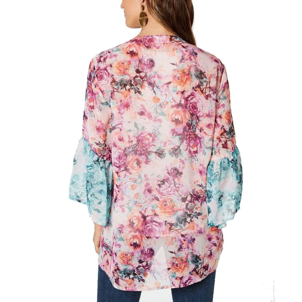 Style & Co. Womens Plus Sheer Floral Kimono Pink 1X