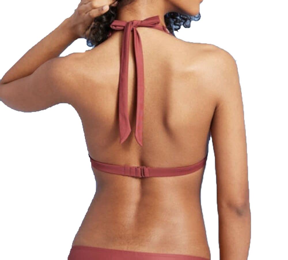 Xhilaration Women's Juniors' Crochet Triangle Bikini Top - (Small, Clay Stripe)