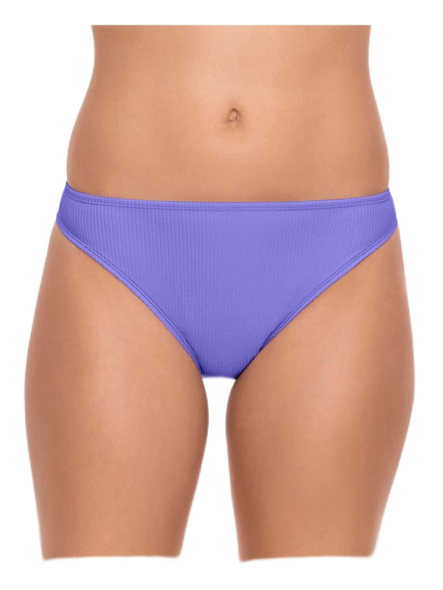 SALT + COVE Women's Purple Stretch Lined Moderate Coverage Ribbed Hipster Swimsuit Bottom M