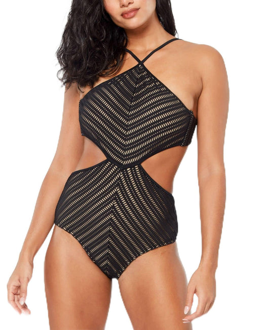 Bar III Women's Swimwear Small Crochet Cutout One Piece Black S