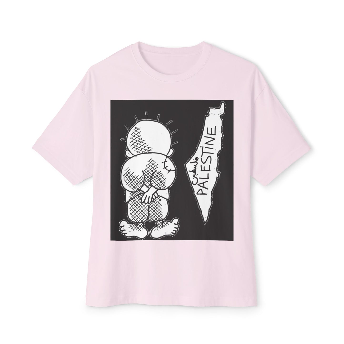 Unisex Oversized Boxy Tee with Palestine Design, Casual Streetwear, Comfortable Everyday Wear, Unique Graphic Tee, Gift for Activists
