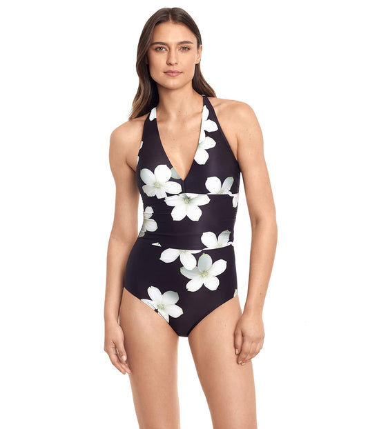 LAUREN Ralph Lauren Villa Floral Twist Back Halter One-Piece Black/White 10