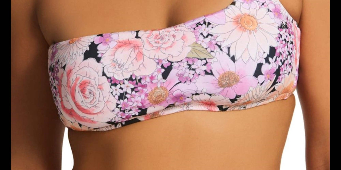 Sanctuary Womens Floral One Shoulder Bikini Swim top