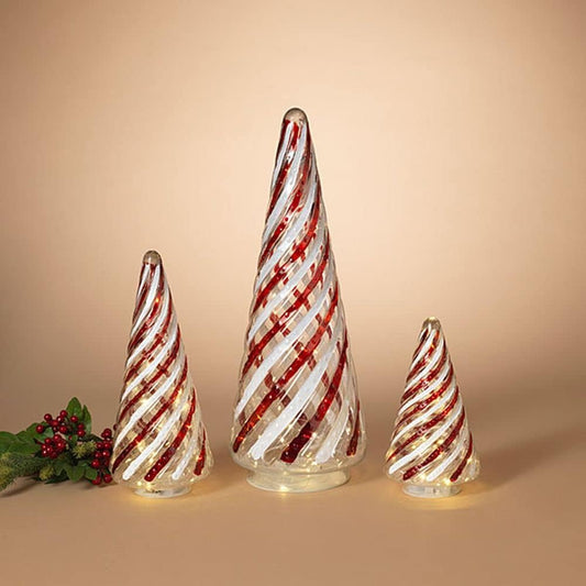 Gerson 2591650 Lighted Swirl Glass Christmas Trees with Timer, Battery Operated, Set of 3, 21.65-inch Tall
