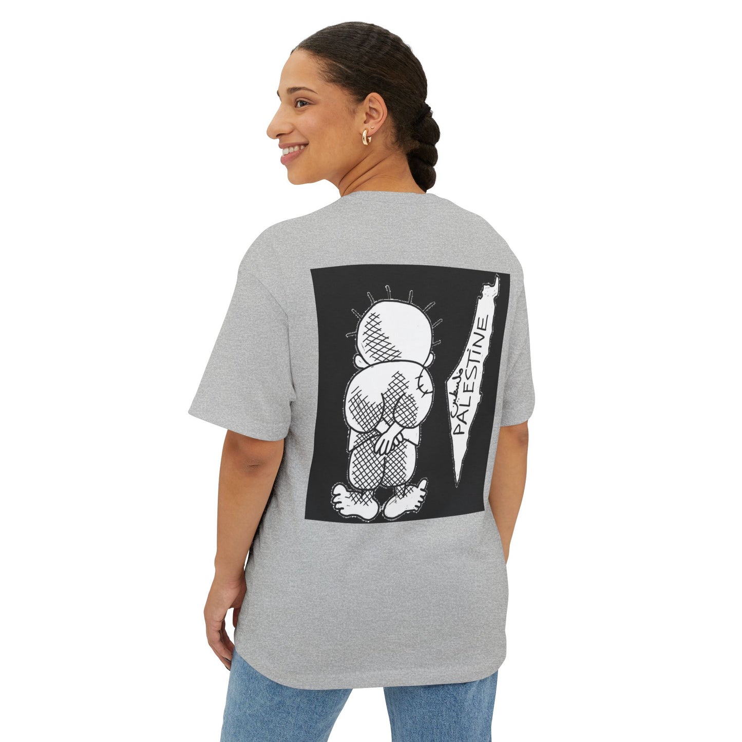 Unisex Oversized Boxy Tee with Palestine Design, Casual Streetwear, Comfortable Everyday Wear, Unique Graphic Tee, Gift for Activists