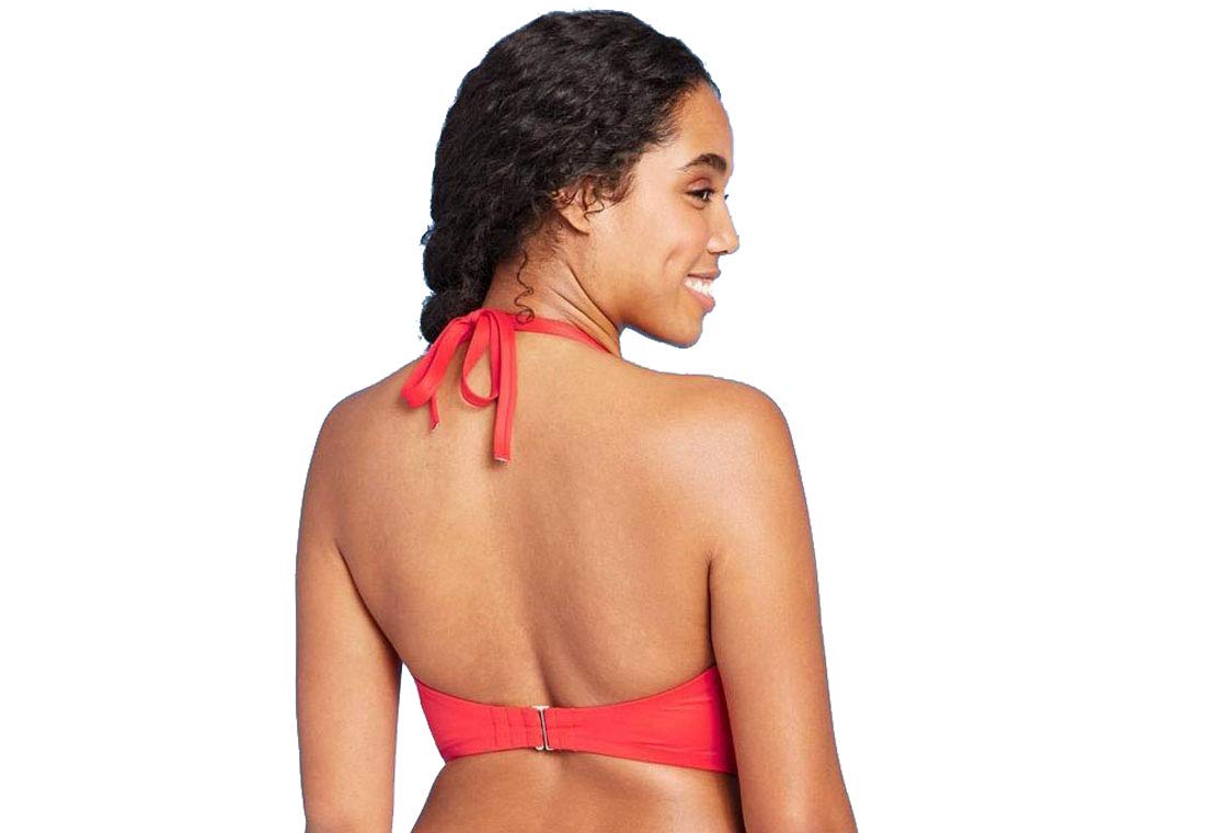 Shade & Shore Women's Light Lift Long Line Elastic Trim Triangle Bikini Top - Red - (32B)