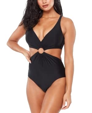 bar III Women's Black Monokini Removable Cups Deep V Neck Ring One Piece Swimsuit XL