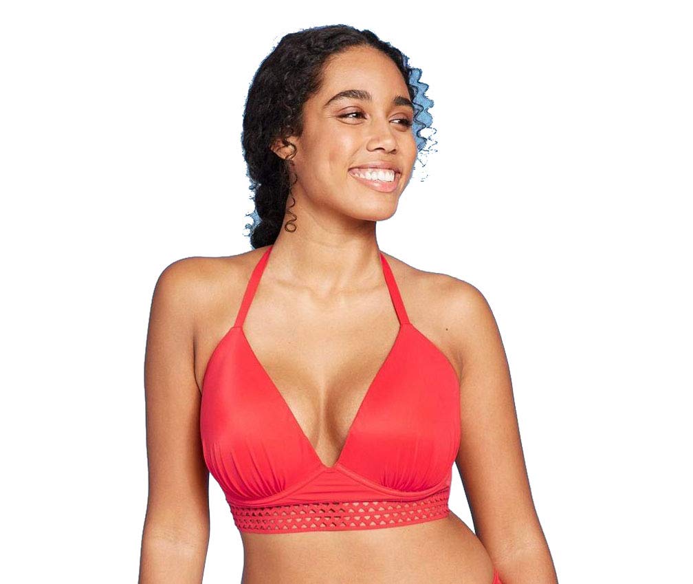 Shade & Shore Women's Light Lift Long Line Elastic Trim Triangle Bikini Top - Red - (32B)