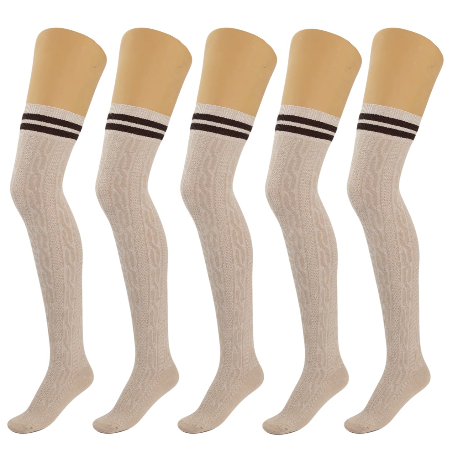 5 Pairs Over-the-Knee Thigh-High Cotton Socks for Women – Warm Boot Leg Warmers, Soft & Stretchy Knit Stockings
