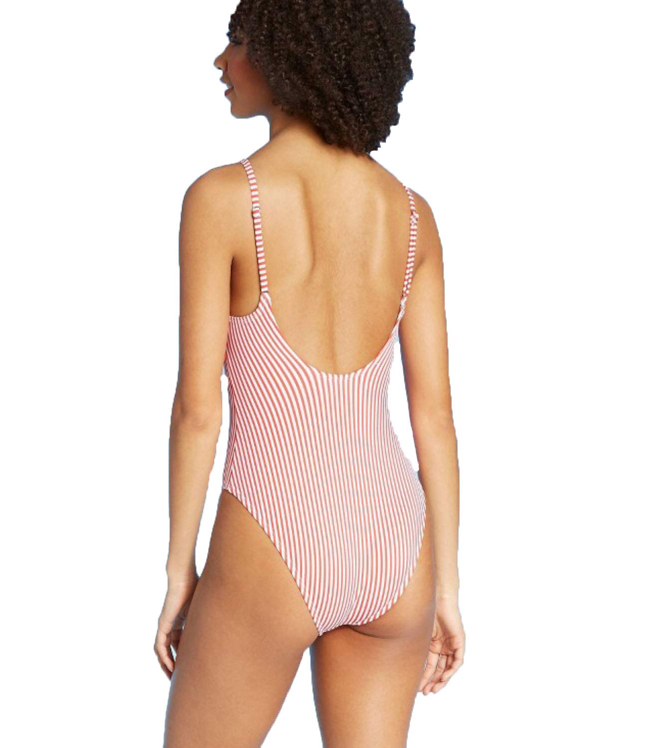 Xhilaration Juniors' Front Tie One Piece Swimsuit - Red Stripe - (Small)