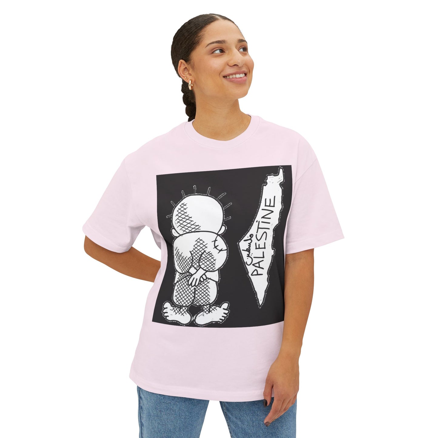 Unisex Oversized Boxy Tee with Palestine Design, Casual Streetwear, Comfortable Everyday Wear, Unique Graphic Tee, Gift for Activists