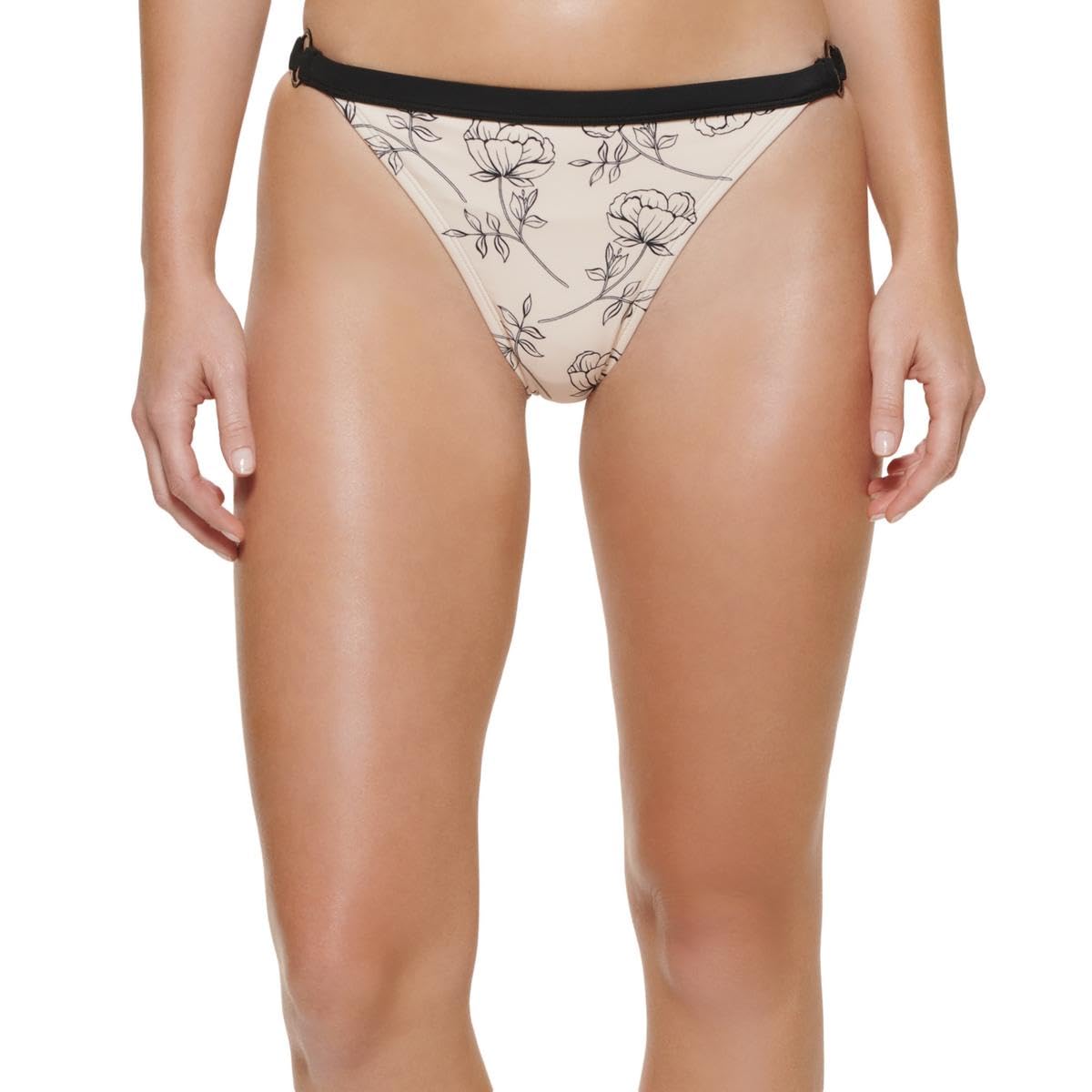 Calvin Klein Womens Floral Print Bikini Swim Bottom Separates Beige S