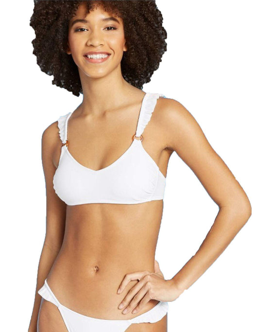 Xhilaration Juniors' Ruffle Straps Bralette Bikini Top - White - (Small)