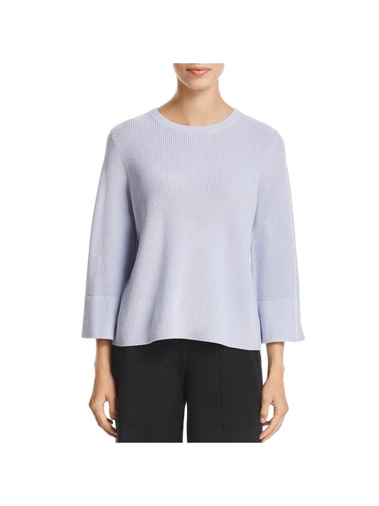 Eileen Fisher Womens Crew Neck Ribbed Sweater Purple S