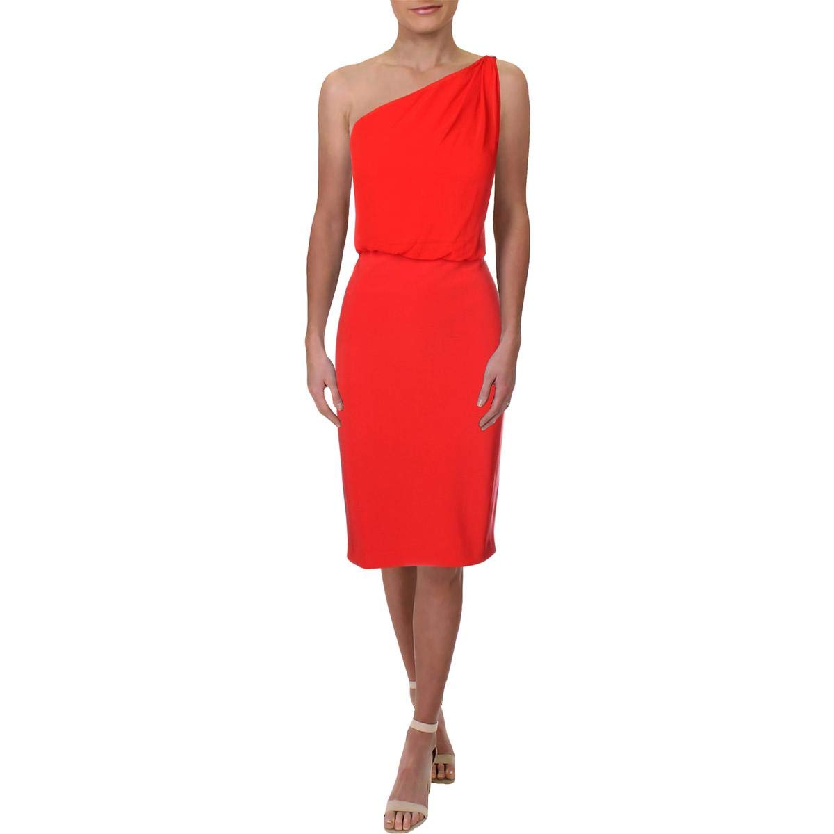 LAUREN RALPH LAUREN Womens Plus Holliston One Shoulder Cocktail Dress Red 18