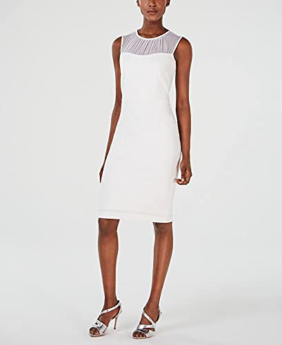 Calvin Klein Women's Dress Sheath Mesh Illusion Yoke White 10