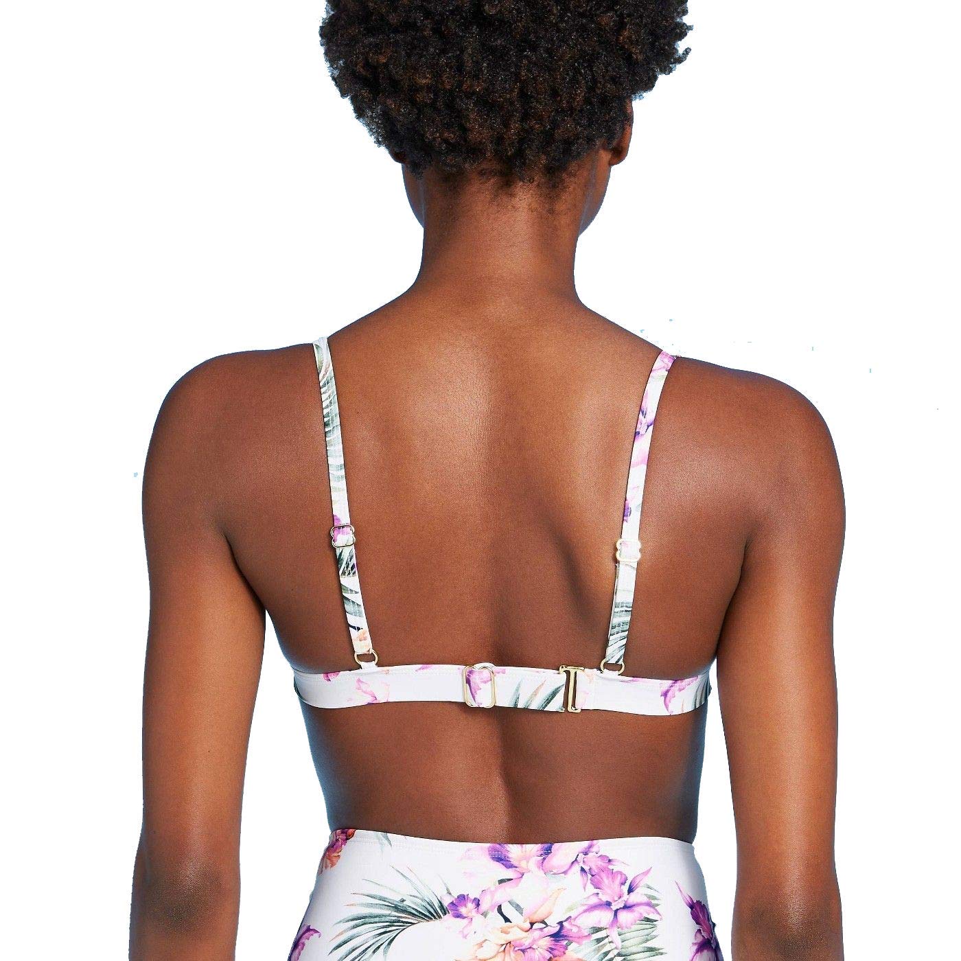 Xhilaration Junior's Square Neck Bralette Bikini Top - White Floral Print -