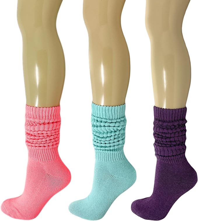 Women's Extra Heavy Cotton Slouch Socks – 3 Pairs, Size 5-10 | Thick, Cushioned & Colorful