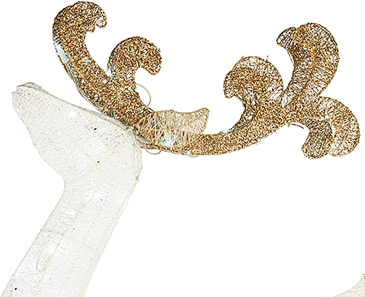 National Tree Company Prelit 48" White & Gold Sisal Reindeer and 24" Sleigh Outdoor Christmas Holiday Yard Decoration with 140 Cool White LED Lights