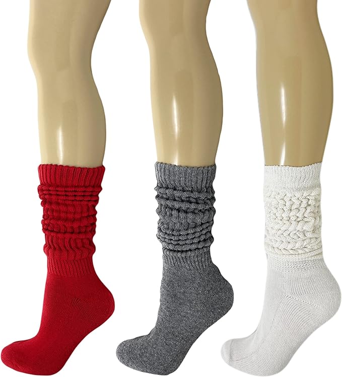 Women's Extra Heavy Cotton Slouch Socks – 3 Pairs, Size 5-10 | Thick, Cushioned & Colorful