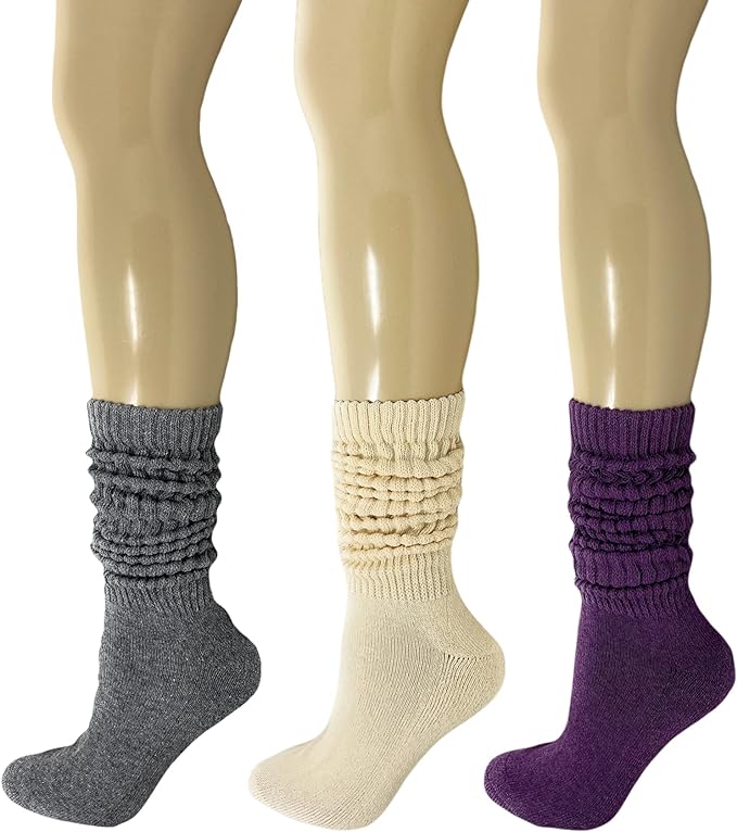 Women's Extra Heavy Cotton Slouch Socks – 3 Pairs, Size 5-10 | Thick, Cushioned & Colorful