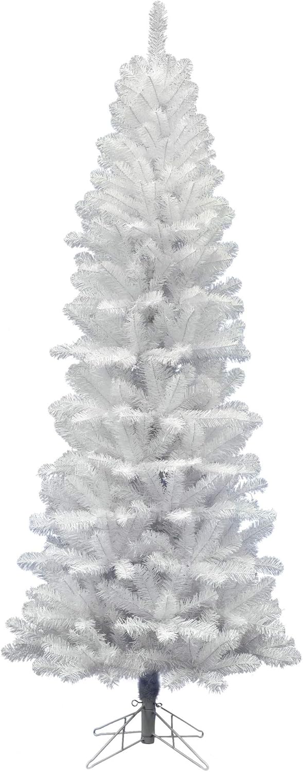 Vickerman White Salem Pencil Tree Pine with 679 Tips, 7.5-Feet by 36-Inch - Seasonal Holiday Home Decor- Metal Tree Stand Included - Easy Assembly and Storage