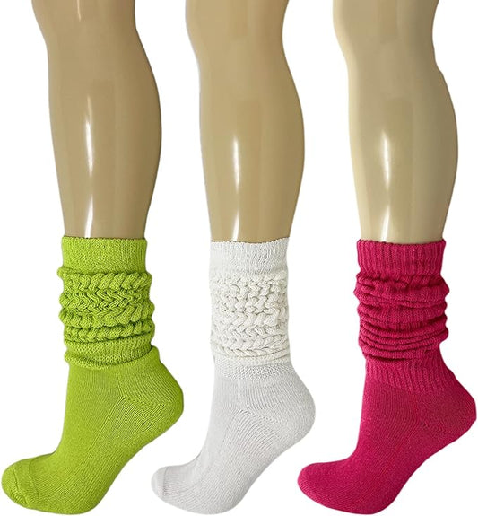 Women's Extra Heavy Cotton Slouch Socks – 3 Pairs, Size 5-10 | Thick, Cushioned & Colorful