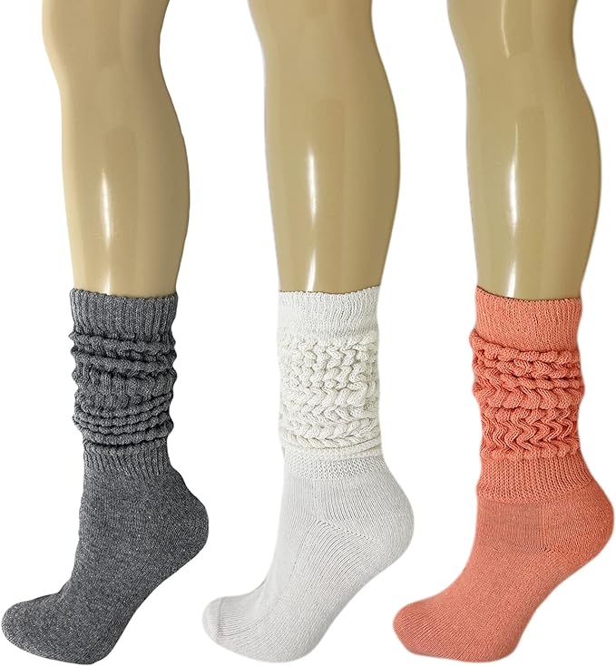 Women's Extra Heavy Cotton Slouch Socks – 3 Pairs, Size 5-10 | Thick, Cushioned & Colorful