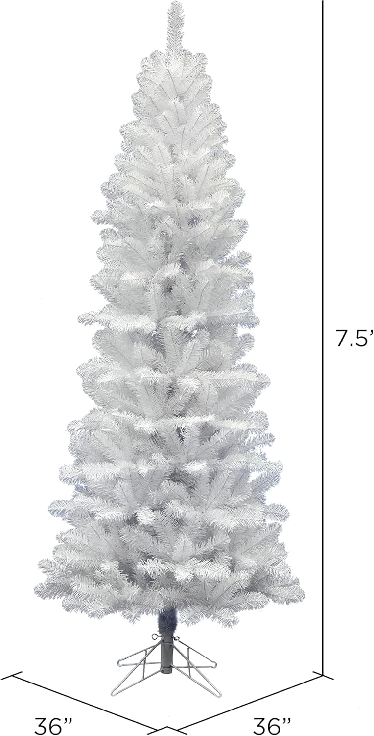 Vickerman White Salem Pencil Tree Pine with 679 Tips, 7.5-Feet by 36-Inch - Seasonal Holiday Home Decor- Metal Tree Stand Included - Easy Assembly and Storage