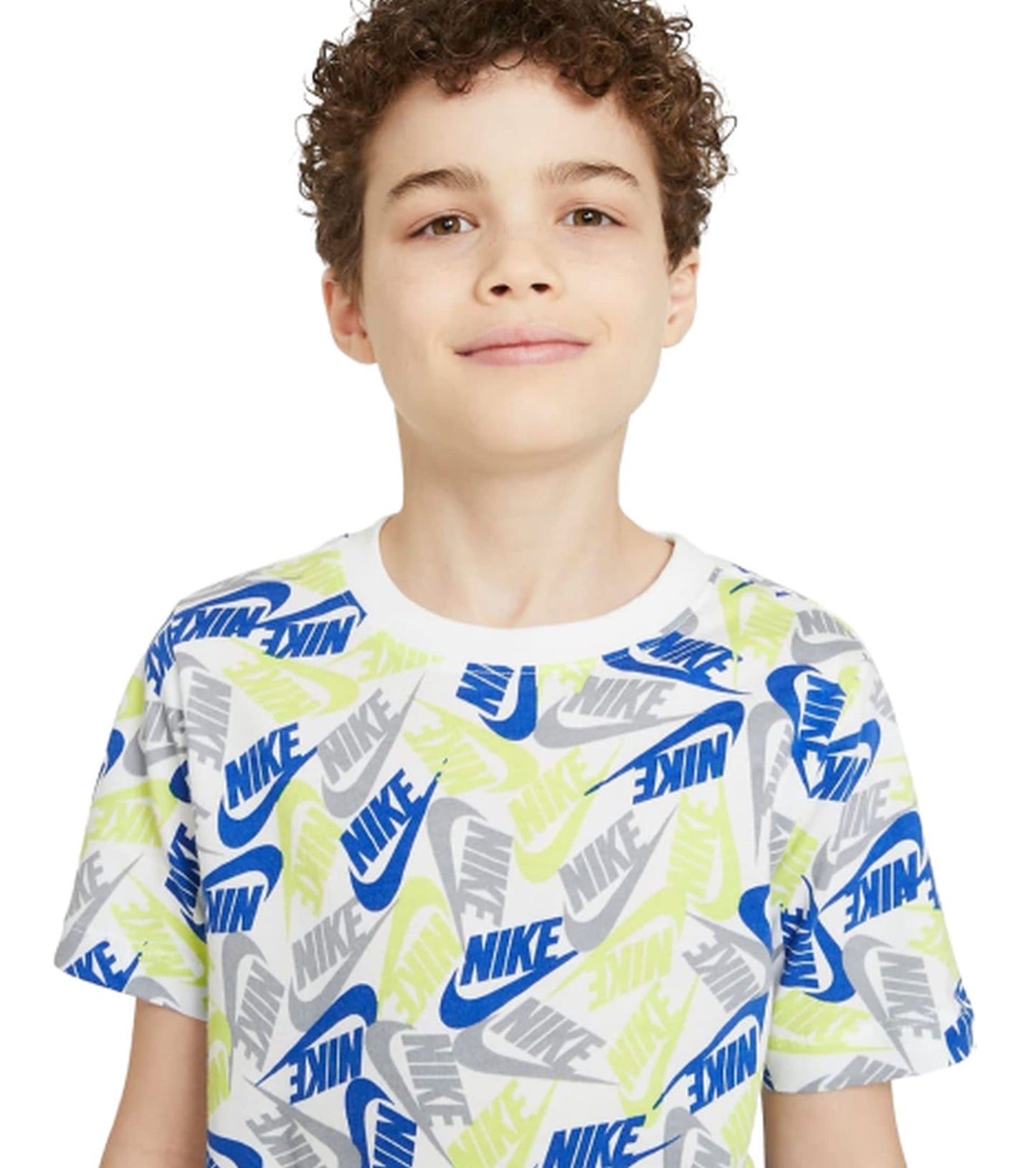 Nike Boys' Sportswear Futura All Over Print T-Shirt (Medium, White)