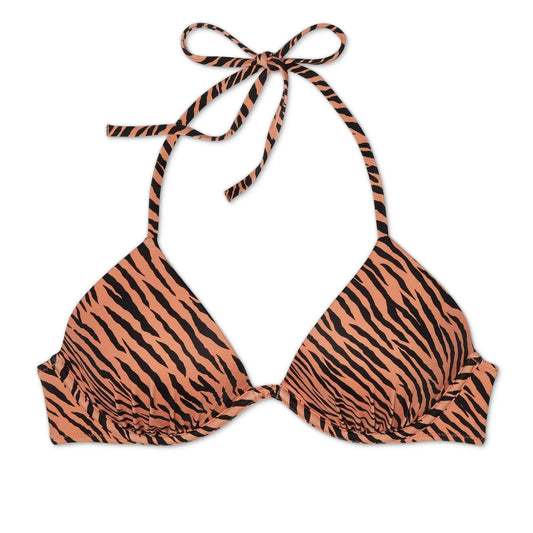 Shade & Shore Women's Lightly Lined Triangle Bikini Top - Tiger Animal Print - (36D)