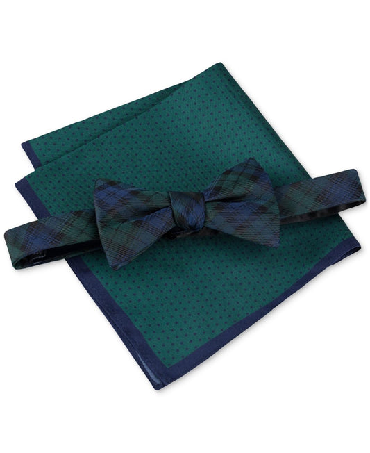 Tommy Hilfiger Holiday Plaid Bow Tie Navy Blue Green Necktie