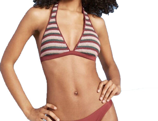 Xhilaration Women's Juniors' Crochet Triangle Bikini Top - (Small, Clay Stripe)