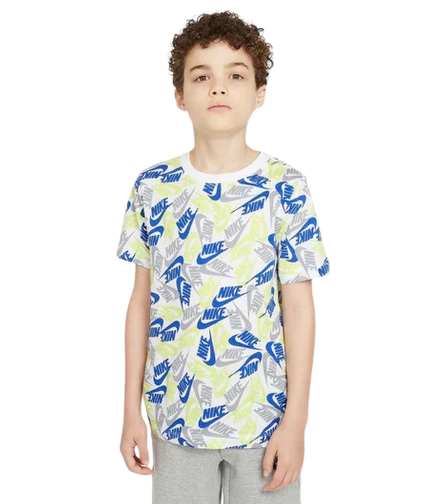 Nike Boys' Sportswear Futura All Over Print T-Shirt (Medium, White)