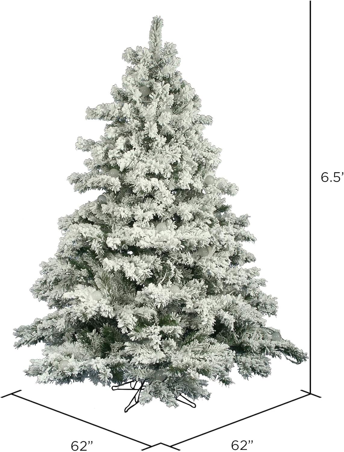 Vickerman Artificial 6.5' X 62" Indoor Flocked Alaskan Pine Christmas Tree - 1045 PVC Tips - Metal Tree Stand Included - Faux Christmas Tree