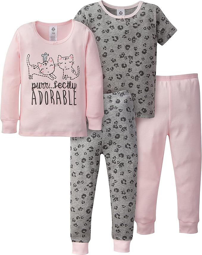 Gerber Baby Girls Toddler Snug Fit 4-Piece Pajama Set Pink Kitty Leopard 18 Months