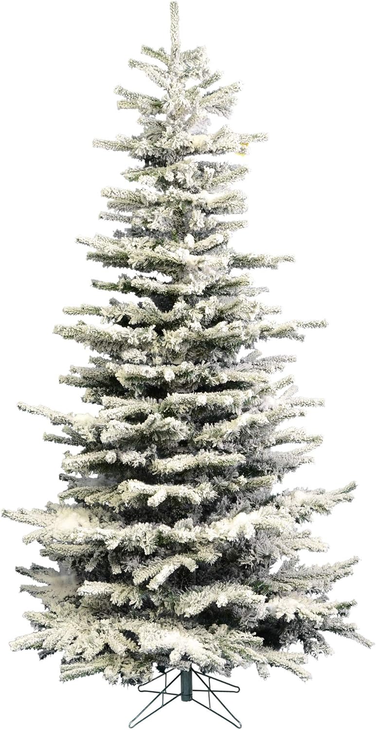 Vickerman 6.5' Flocked Sierra Fir Slim Artificial Christmas Tree, Unlit - Snow Covered Faux Tree - Seasonal Indoor Home Decor- 886 PVC Tips - Tree Stand Included