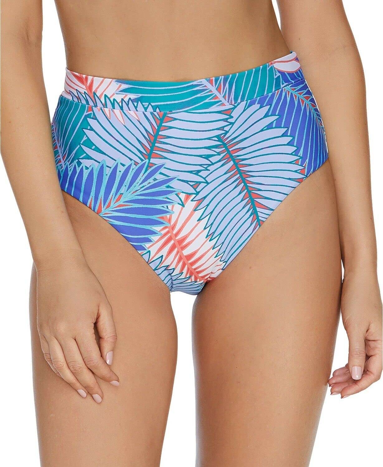 Raisins Womens Swimwear Medium Palm Print High Waist Bottom Blue M