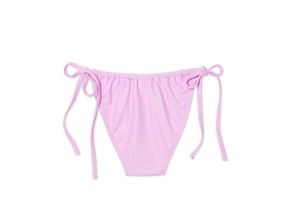 Xhilaration Juniors' Shirred Side-Tie High Leg Scoop Bikini Bottom (Lavender, Medium)