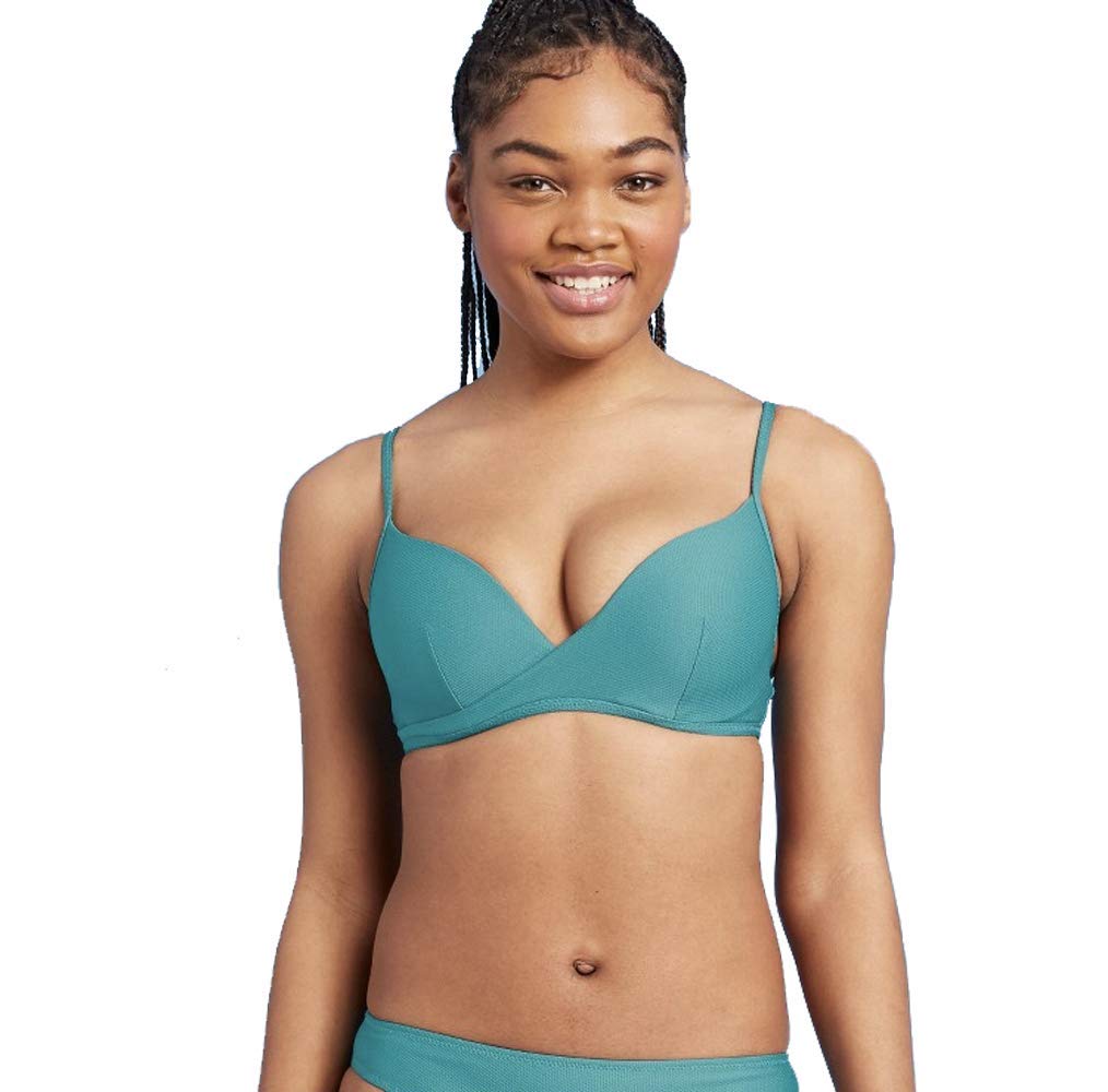 Shade & Shore Women's Lightly Lined Wrap Front Textured Bikini Top (Pool Blue)